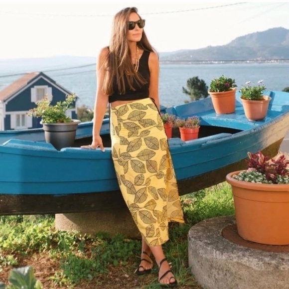 Zara Printed Linen Blend Leaf Midi Skirt Yellow Black XS NWT - Picture 10 of 10